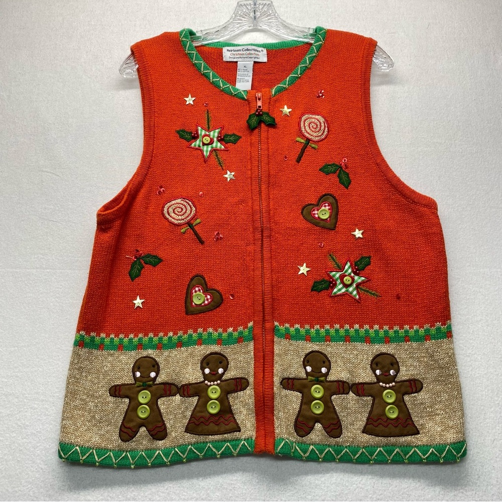 Heirloom Collectibles XL Christmas Sweater Vest Gingerbread Men Grandmacore